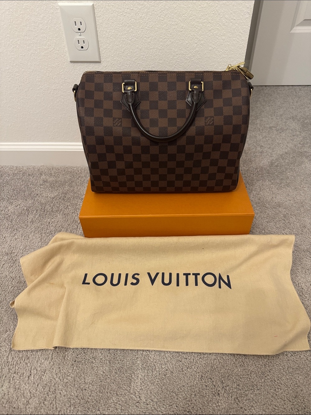 Louis Vuitton Brown Damier Ebene Speedy 30 Satchel with Gold Hardware